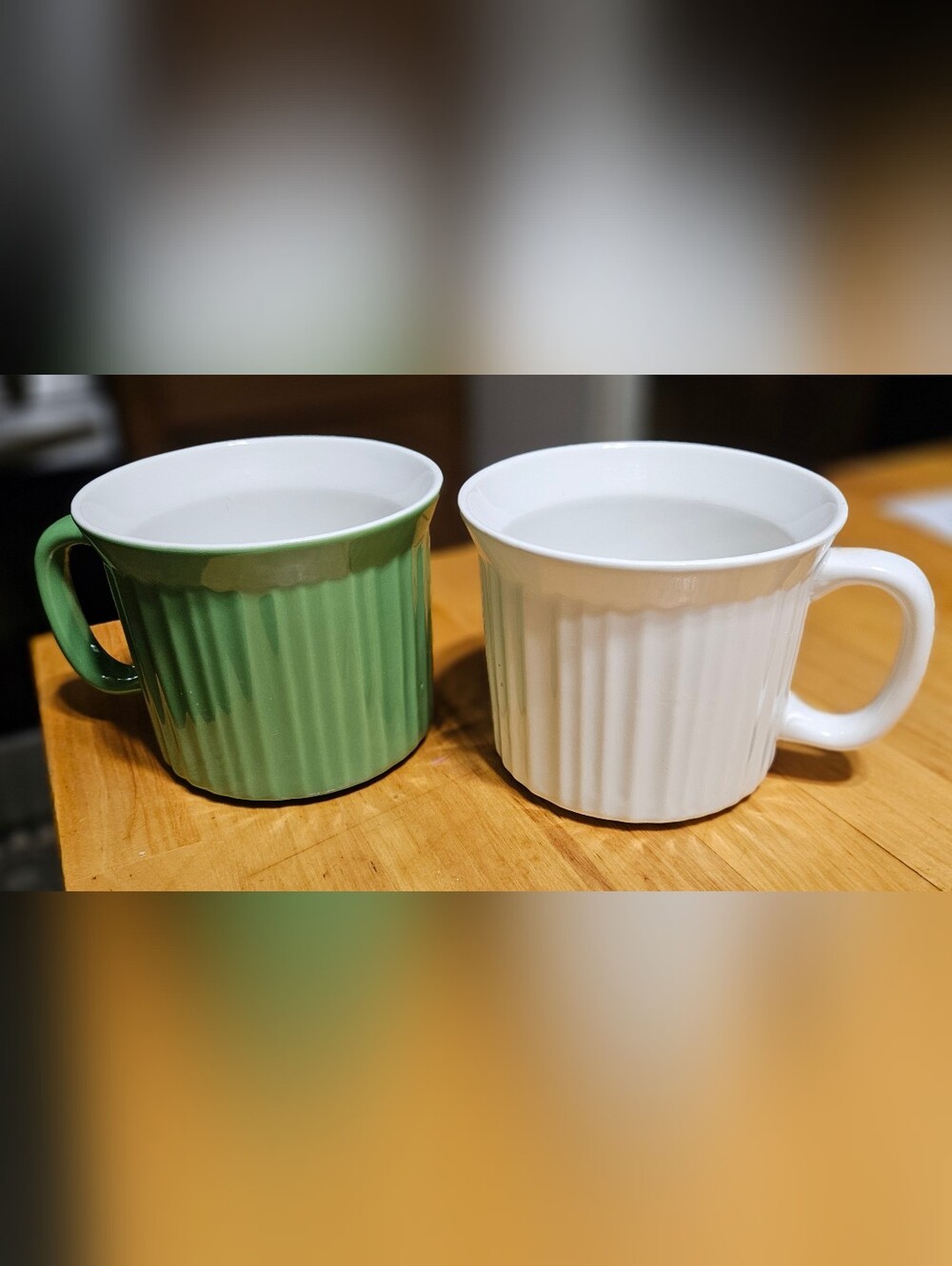 Ceramic Corningware Fluted Soup Cup  Set - Green & White